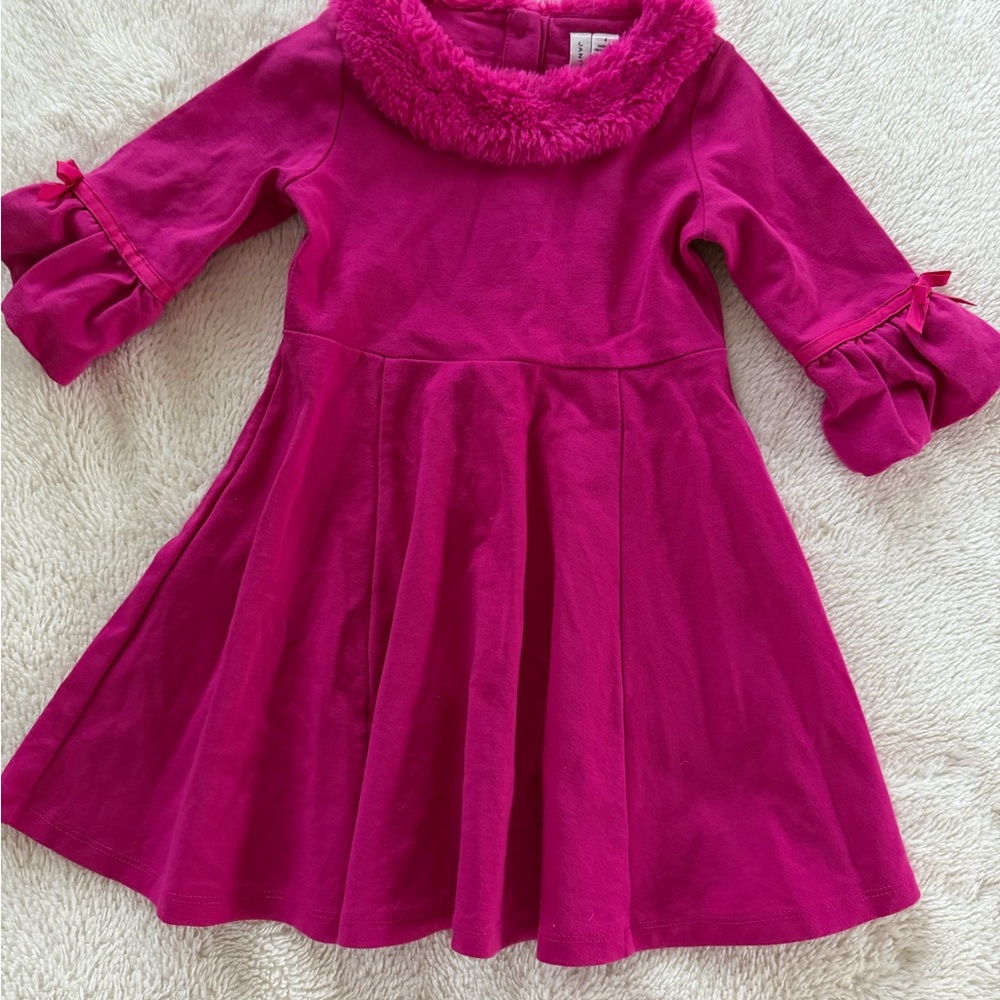 Janie and Jack Fuchsia Dress with Fluffy Collar